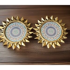 Cast Sunburst Frame Gold Stand-up Celestial Sun Lot Of Two